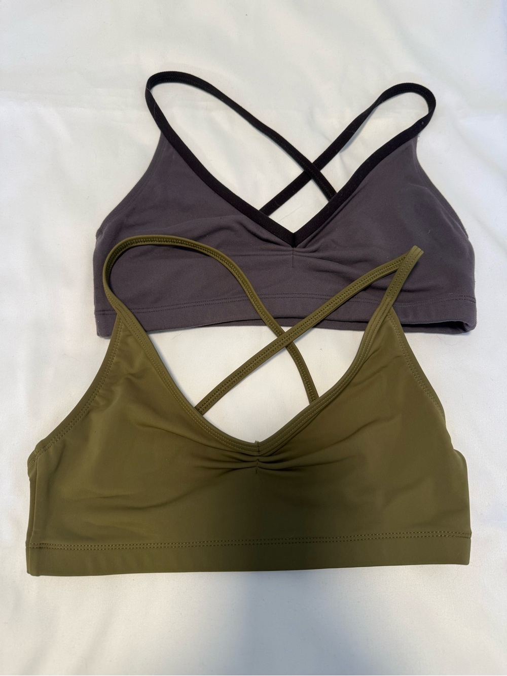 Katrina Activewear Cross‑Back Pinch Front Dance Bra Tops (2) Olive & Charcoal -M